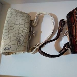 Purse Mini Lipstick 4" Bag Brown White Silver 2